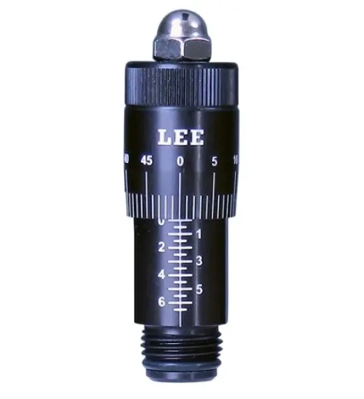 LEE Mikrometrická hlava - pušková malá Mikrometrický adaptér pro usazovací matrice LEE. Umožňuje přesné nastavení hloubky usazení střel u matric, které nejsou vybaveny vestavěnou mikrometrickou stupnicí. Pro puškové ráže .34 a menší.